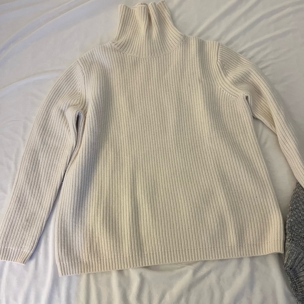 Jenni Kayne Cream Ribbed Turtleneck Sweater